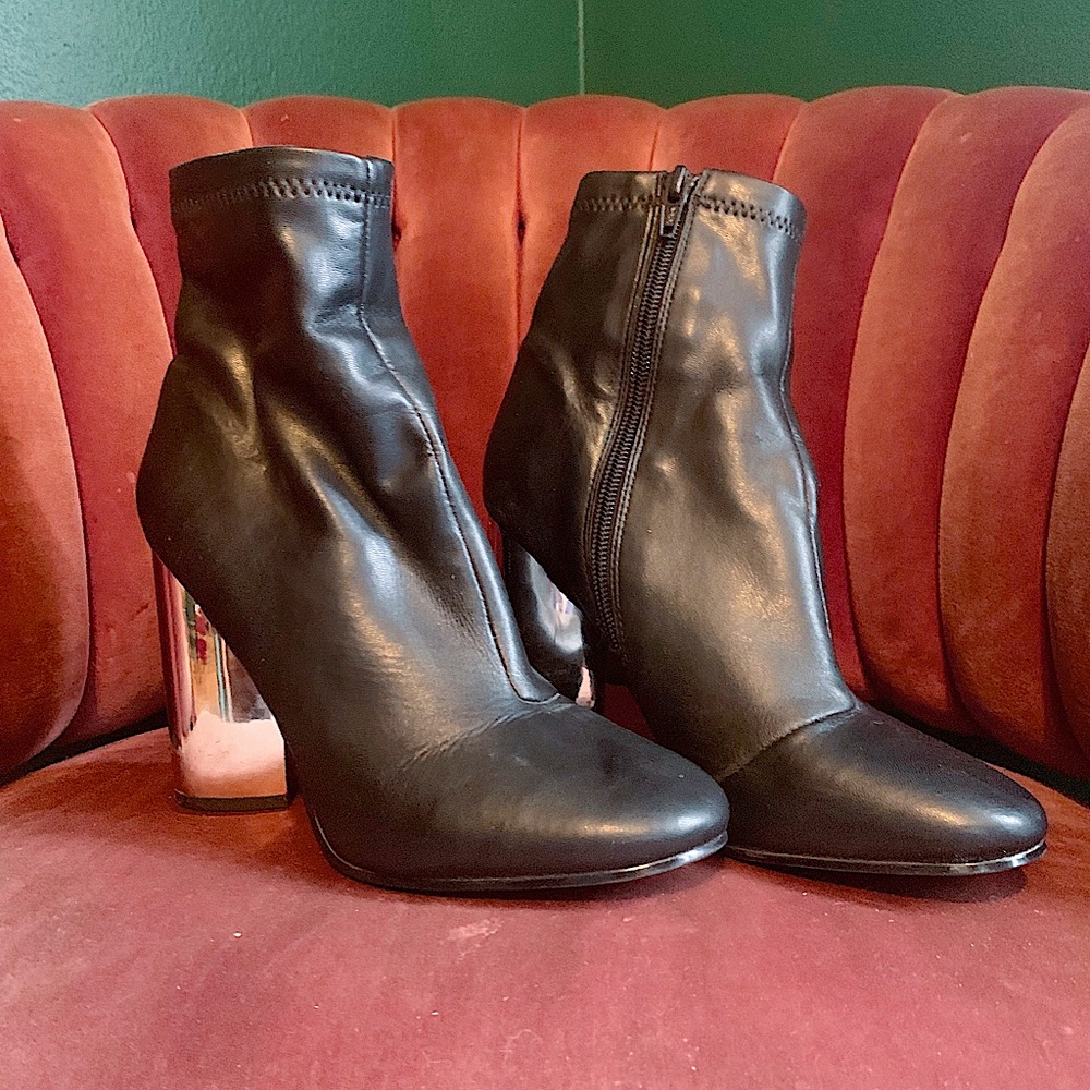 Aldo Black Leather Gold Heel Boots (Size 7)